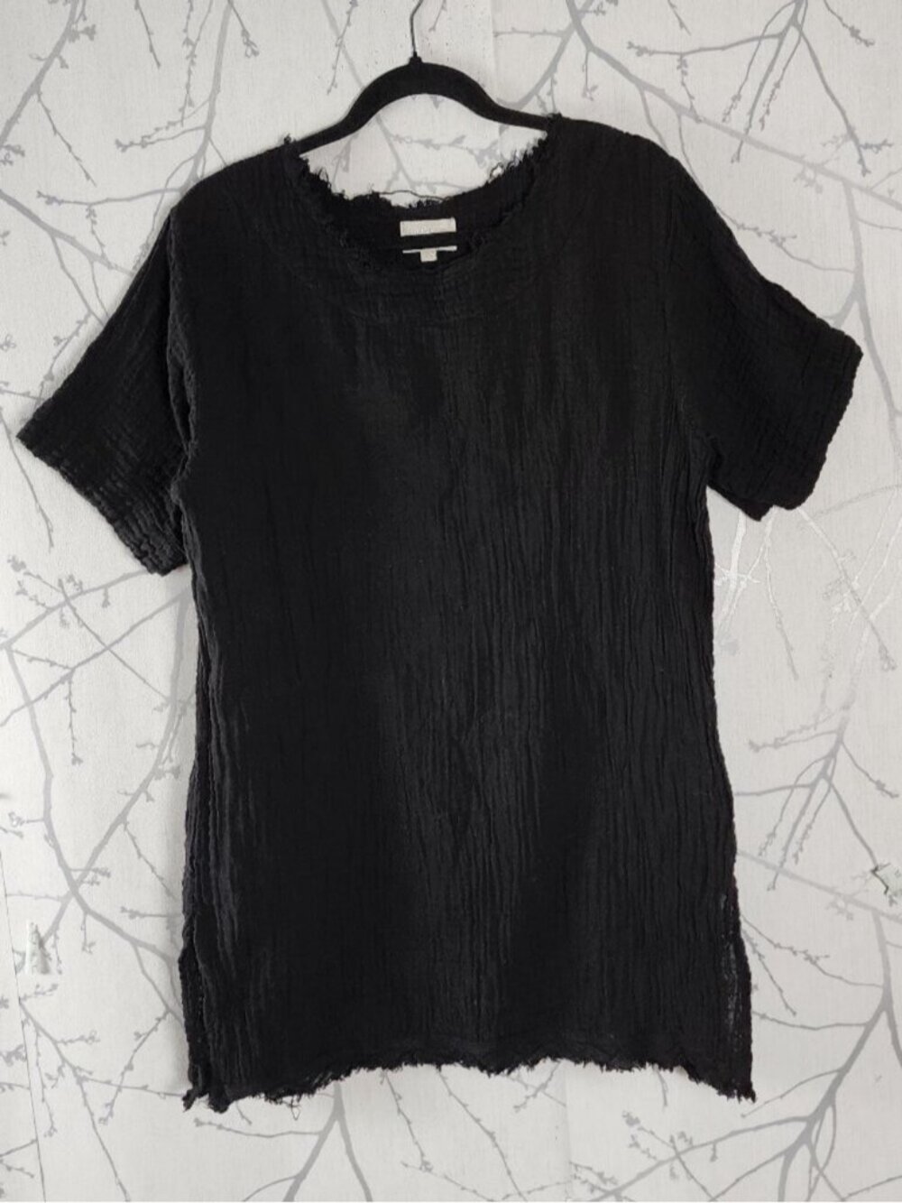 Honest Cotton Black Cotton Gauze Raw Edge Tunic Tee